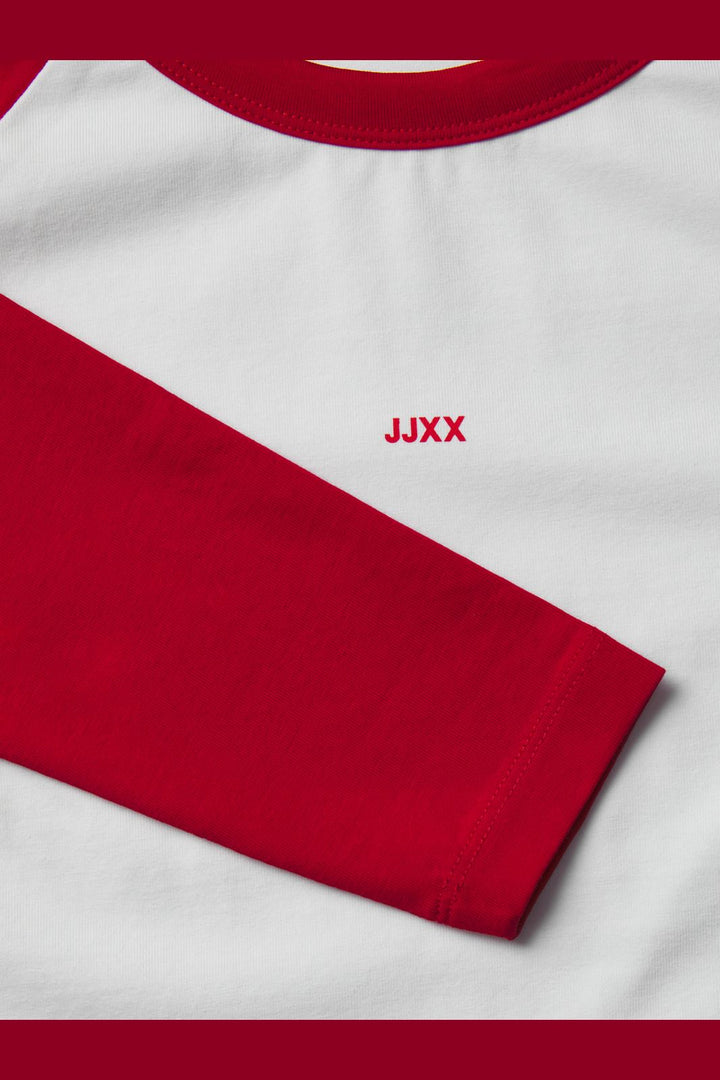 Jjxx - Jxgigi Str Ls Logo Tee Styd - 4663854 Bright White Fiery Red Sleeves