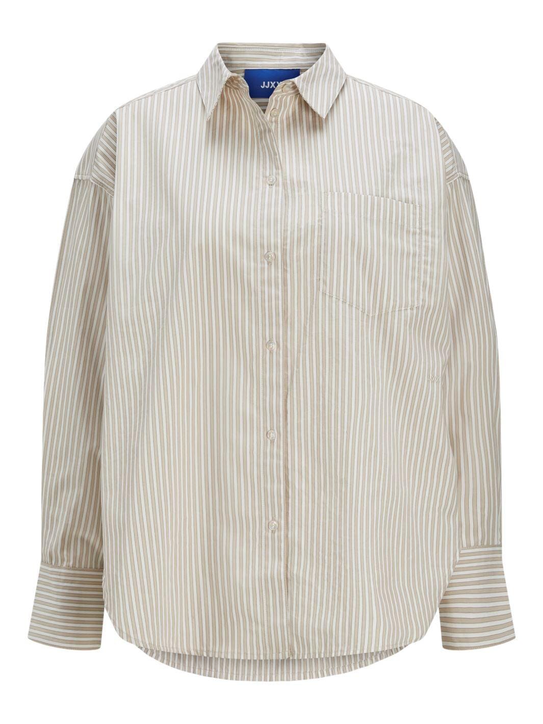 Jjxx - Jxjamie Ls Relaxed Poplin Shirt - 4706957 Feather Gray Stripe