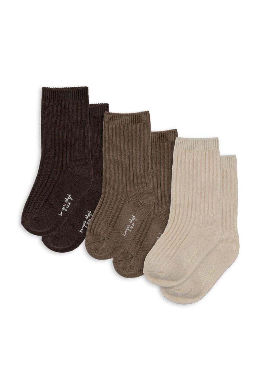 Konges Sløjd - 3 Pack Rib Socks - Sand/hazel/shitake Strømper 