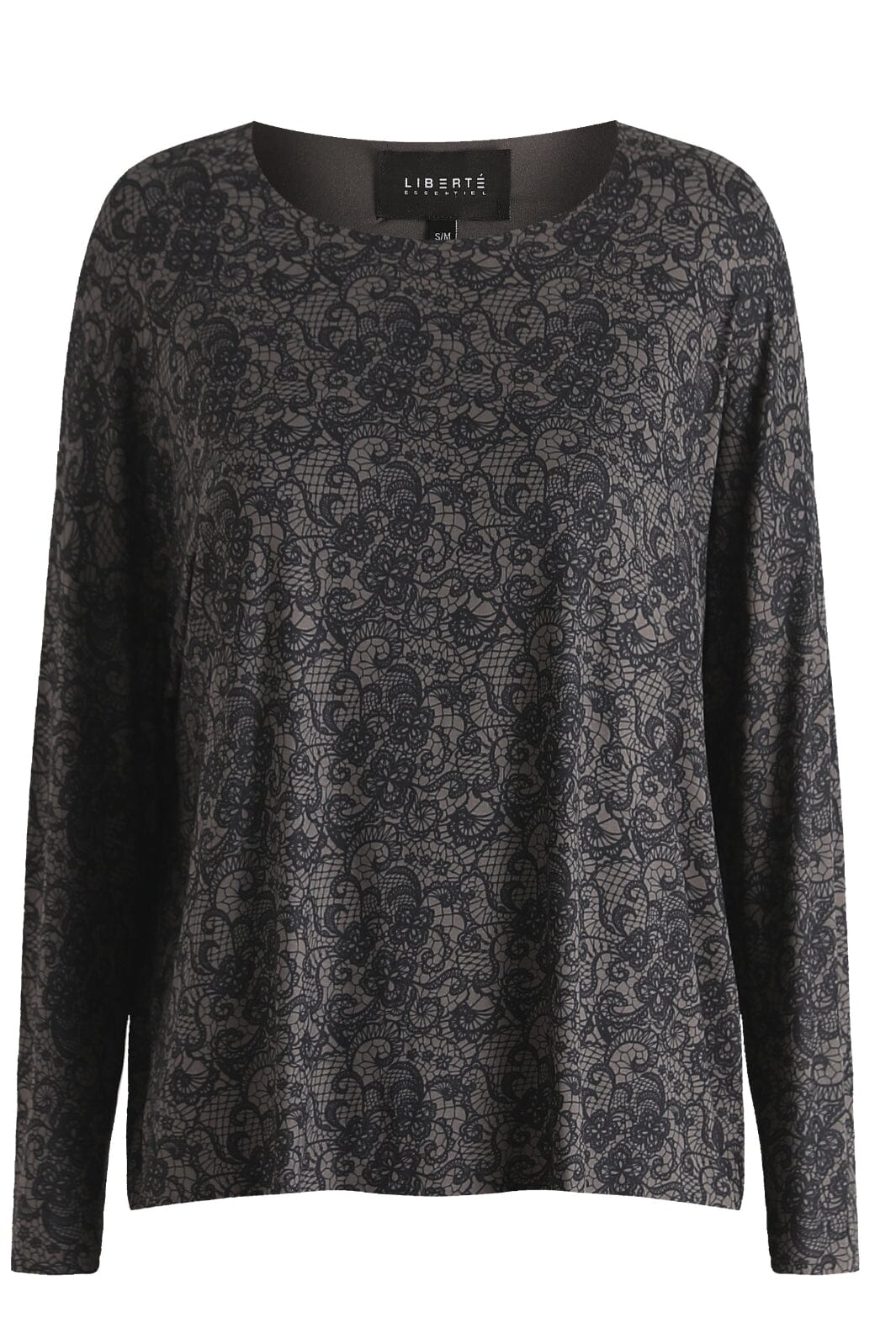 Liberte - Alma-Ls-Top - Black Grey Lace Bluser 