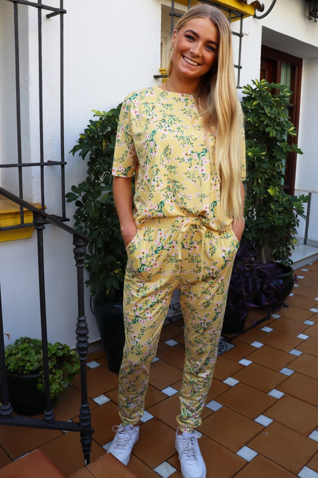 Liberte - Alma-Pants - Yellow Green Flower Bukser 