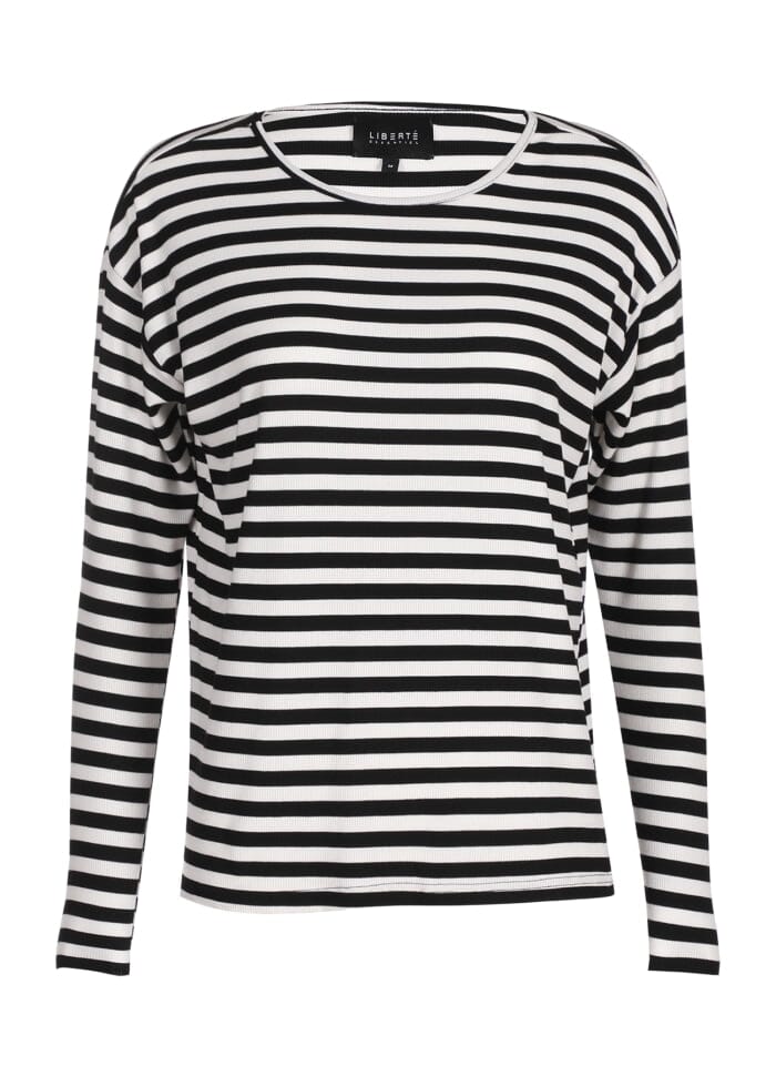 Liberte - Natalia-Ls-Boxy-Blouse - Black Creme Stripe Bluser 