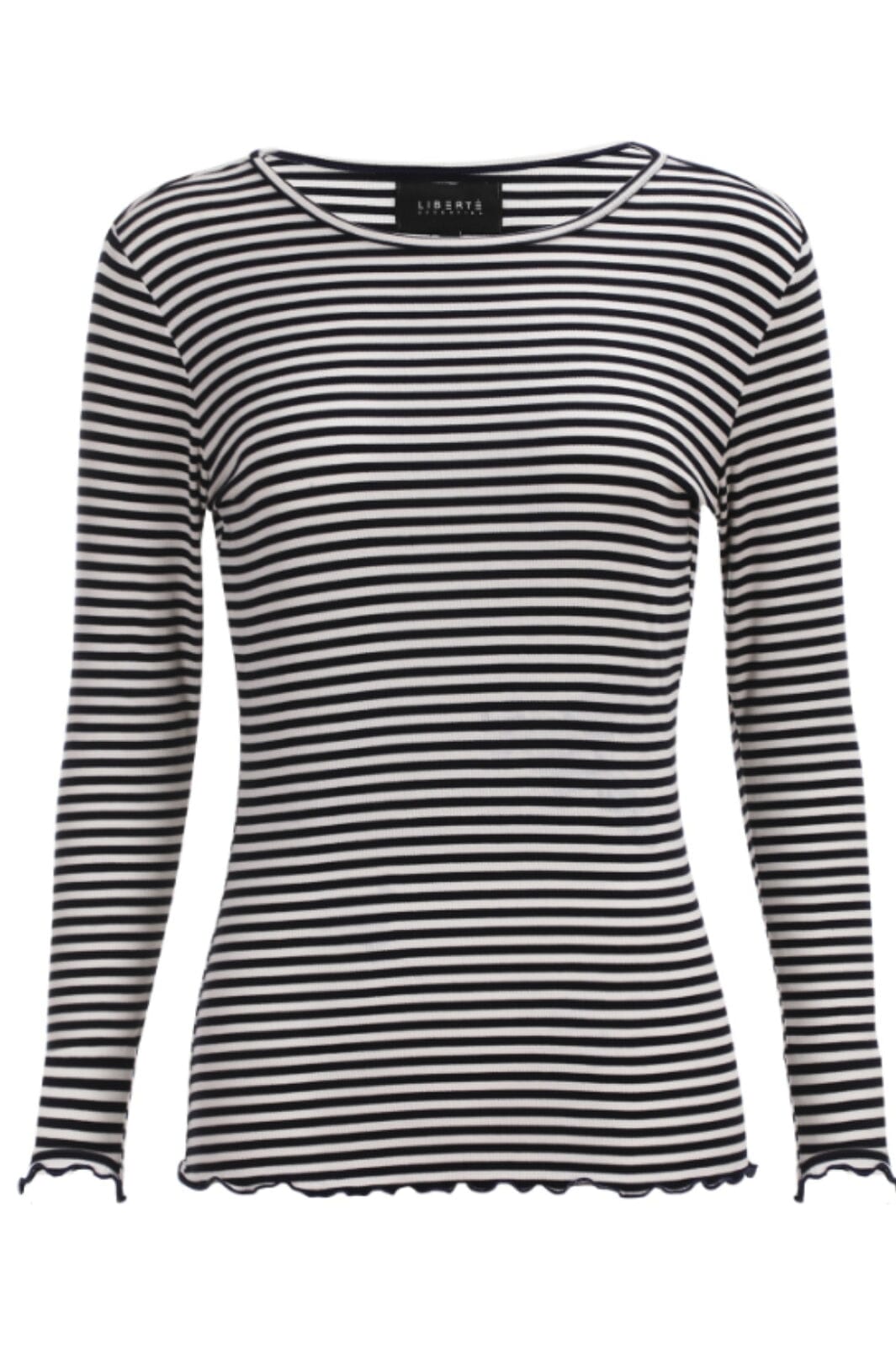 Liberte - Natalia Ls Round Neck Blouse - Navy Creme Small Stripe Bluser 