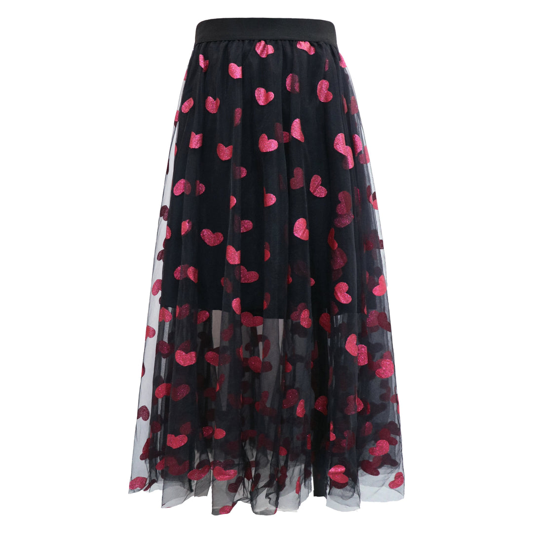 Liberte - Tulle-Heart-Skirt - Black Pink Heart Nederdele 