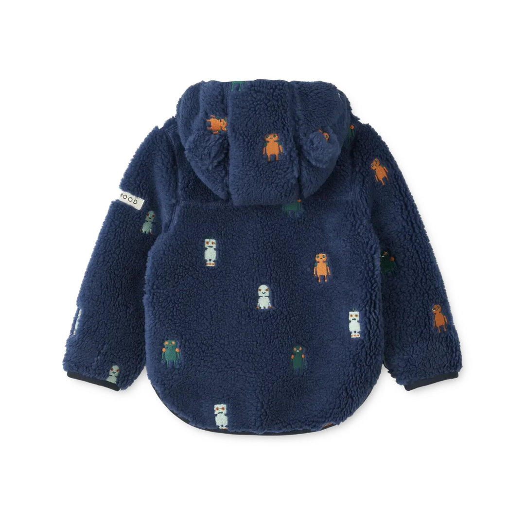 Liewood - Mara Pile Jacket With Ears - Robots / Indigo blue Fleece jakker 