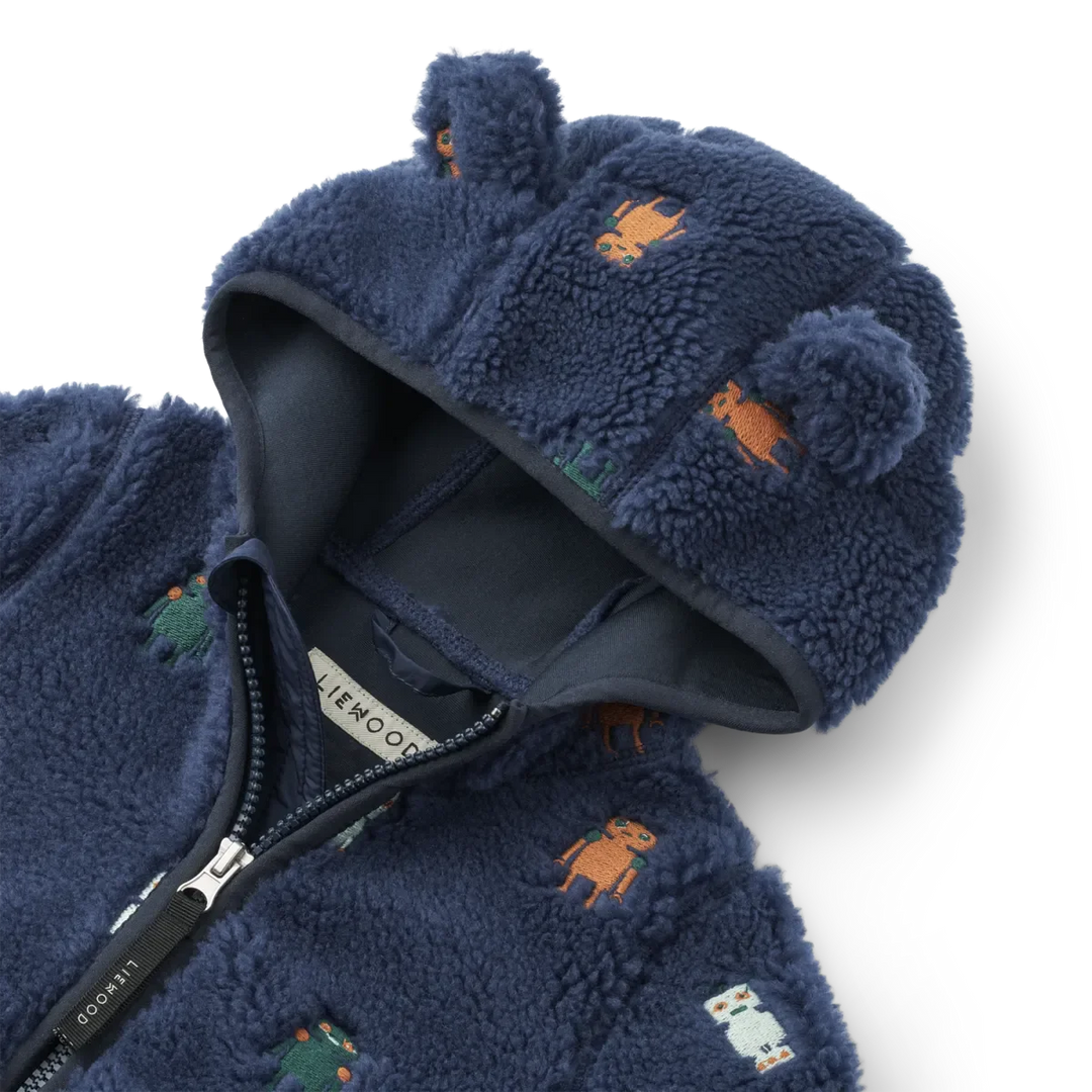 Liewood - Mara Pile Jacket With Ears - Robots / Indigo blue Fleece jakker 