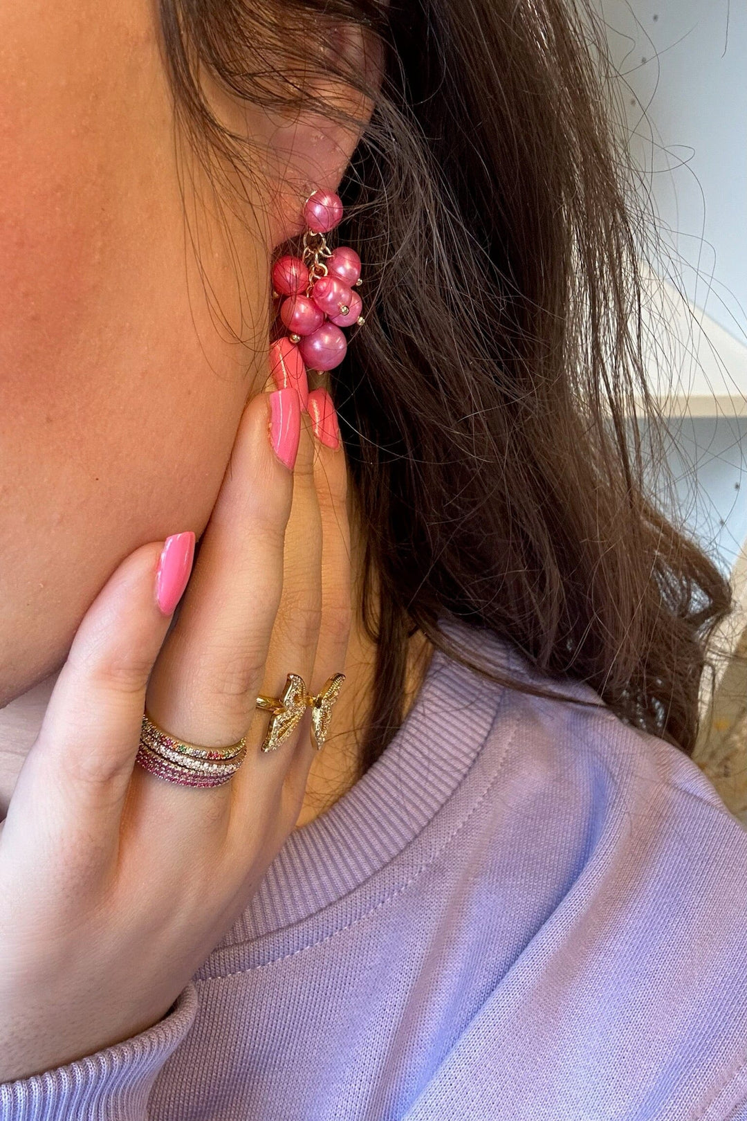 Mellow Moon - Gold Drops Earring - Pink Øreringe 