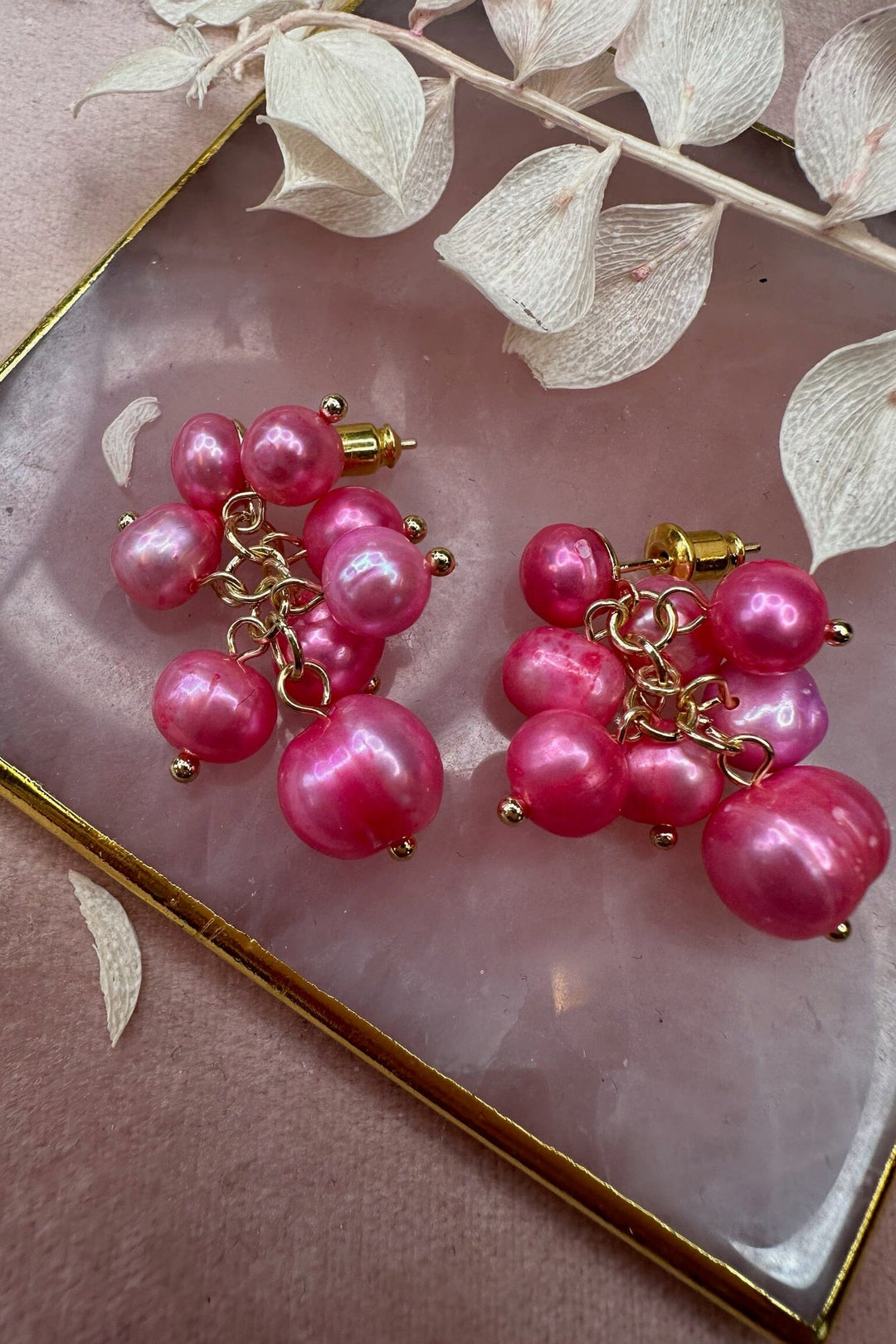 Mellow Moon - Gold Drops Earring - Pink Øreringe 