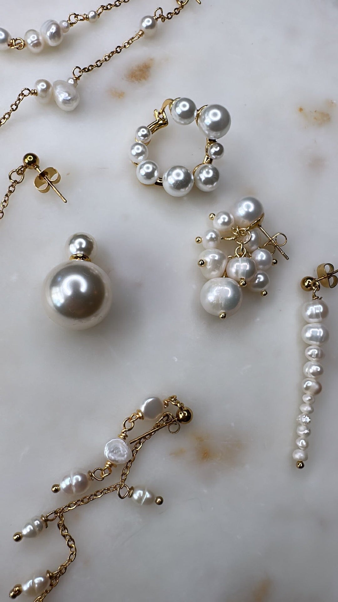 Mellow Moon - Pearl Drops Earring - Forgyldt Øreringe 