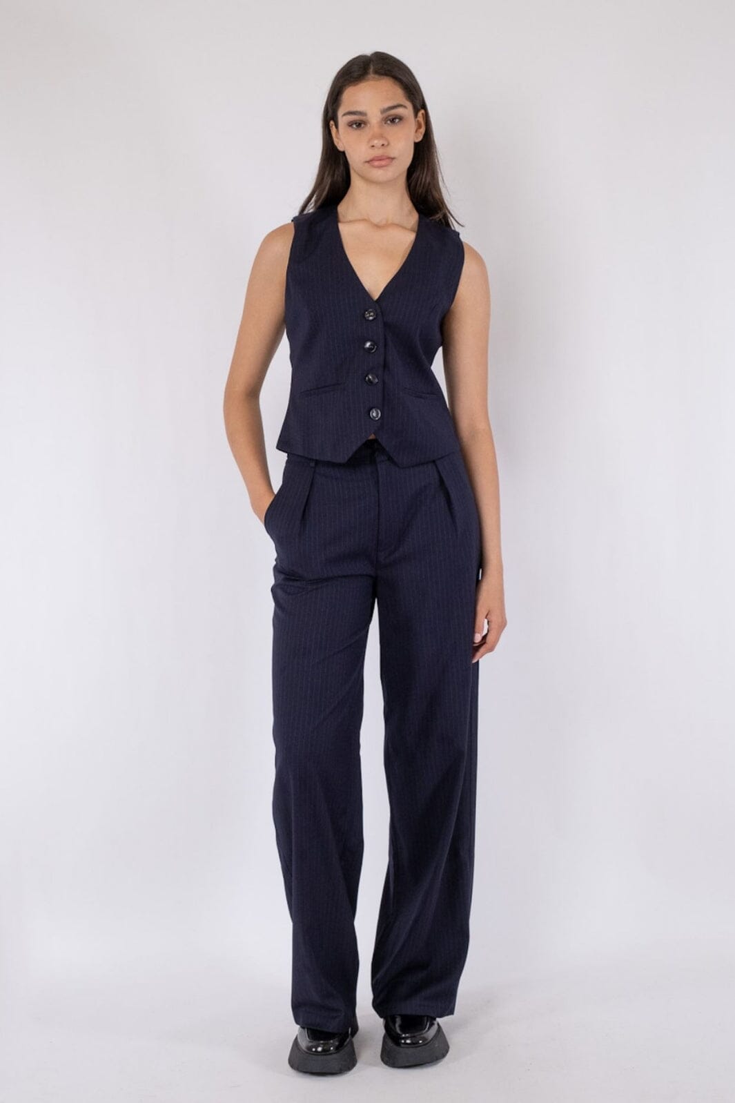 Neo Noir - Alessandra N Pinstripe Pants - Navy Bukser 