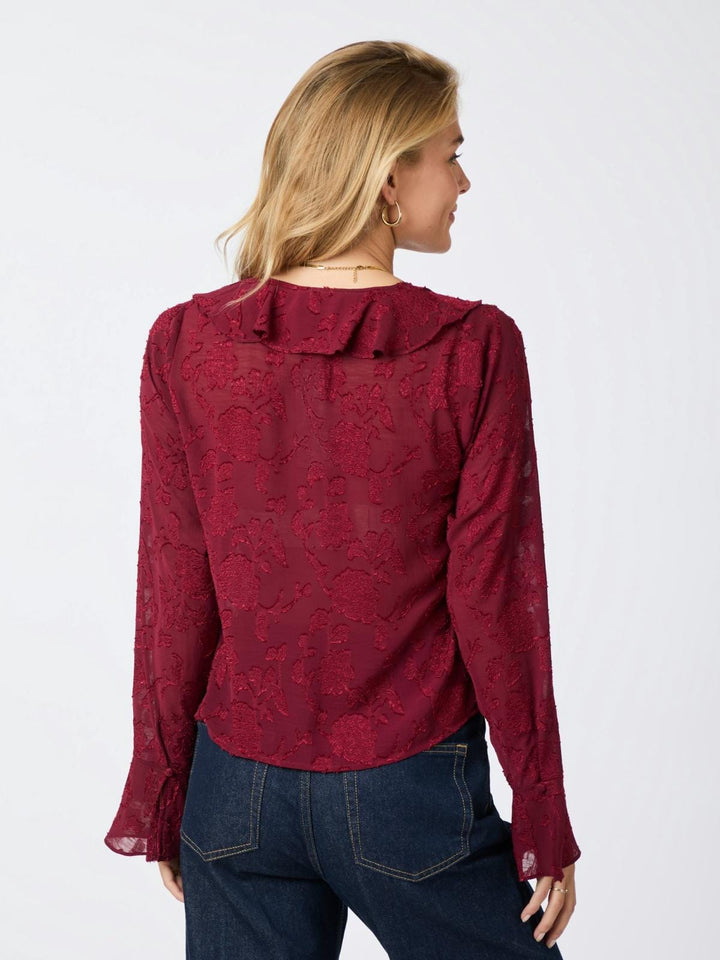 Neo Noir - Anika Burnout Blouse - Burgundy Bluser 