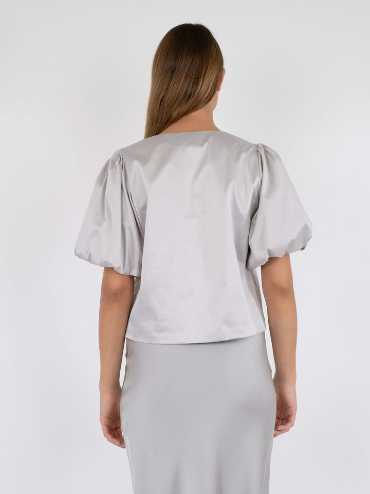 Neo Noir - Aska Dull Satin Blouse - Light Grey