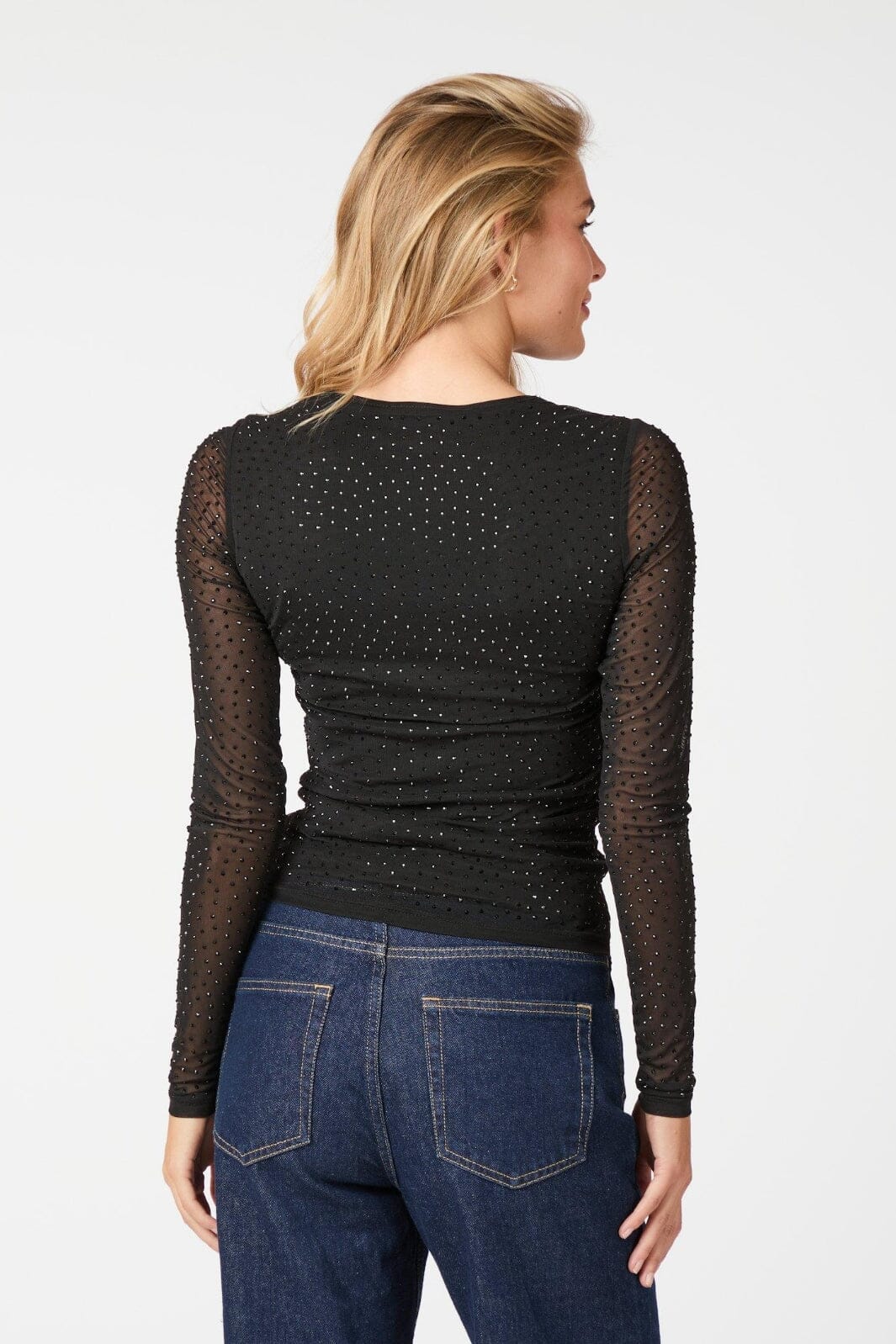 Neo Noir - Basira Stone Mesh Blouse - Black Bluser 