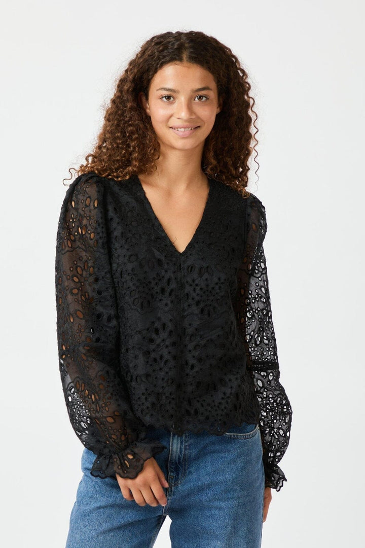 Neo Noir - Candice Embroidery Blouse 163848 - Black Bluser 