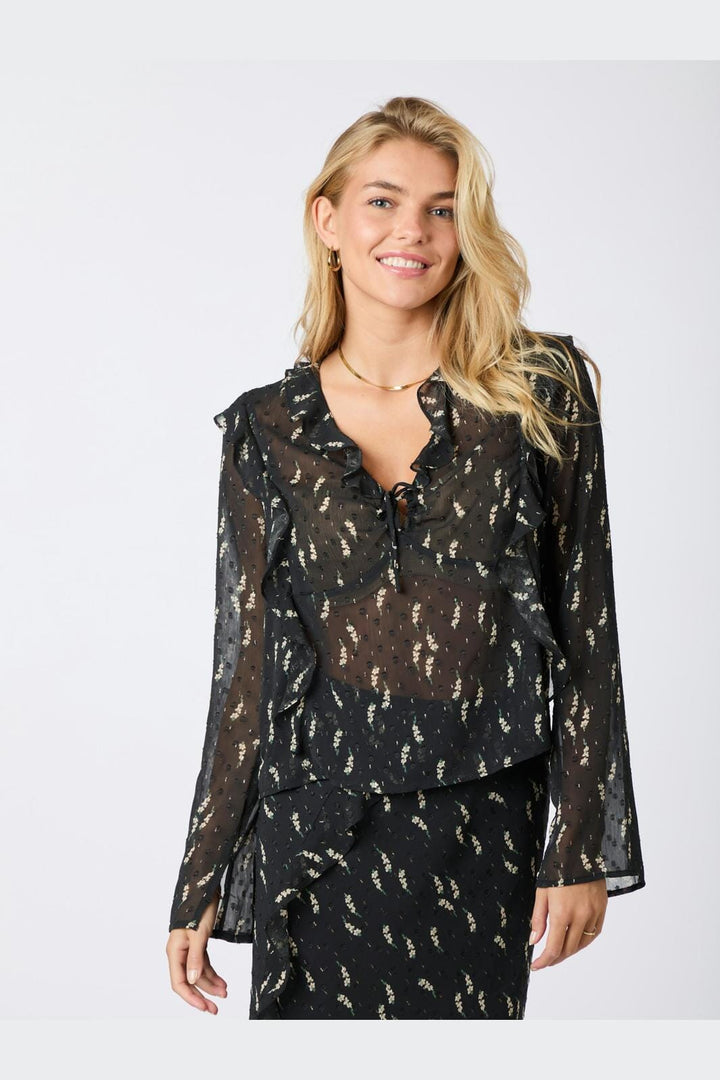 Neo Noir - Carola Flower Branch Blouse - Black