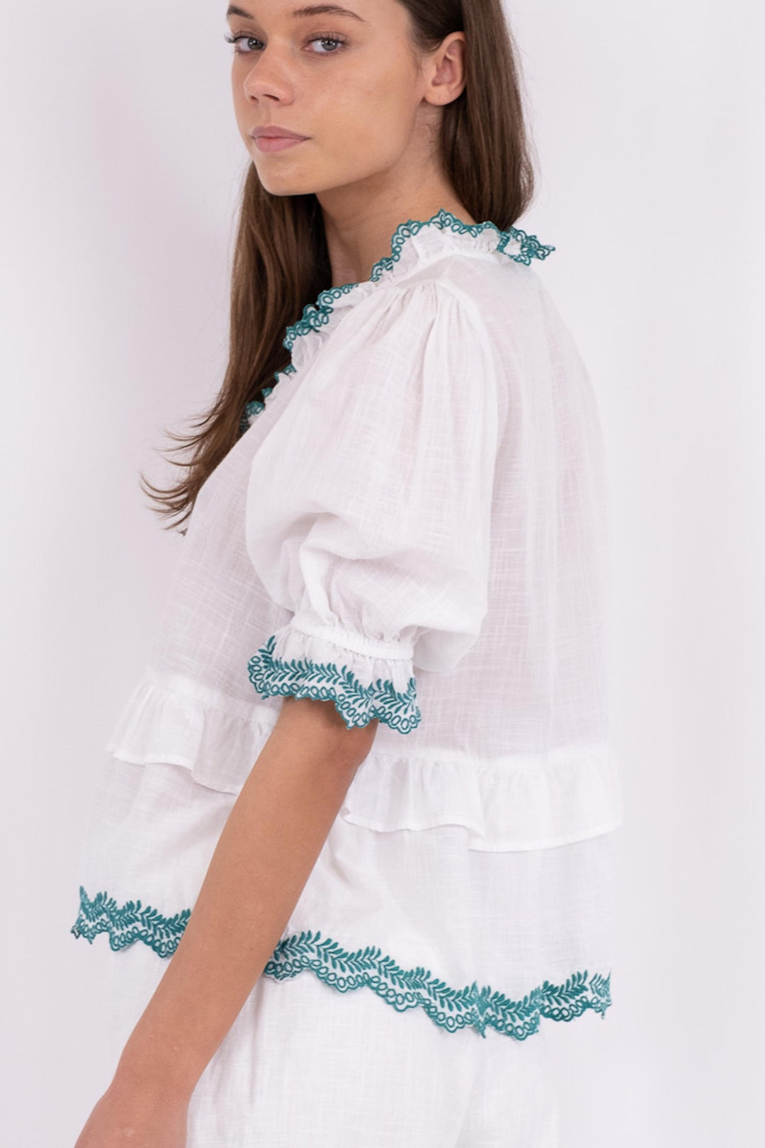 Neo Noir - Emmi Embroidery Blouse - White/Green