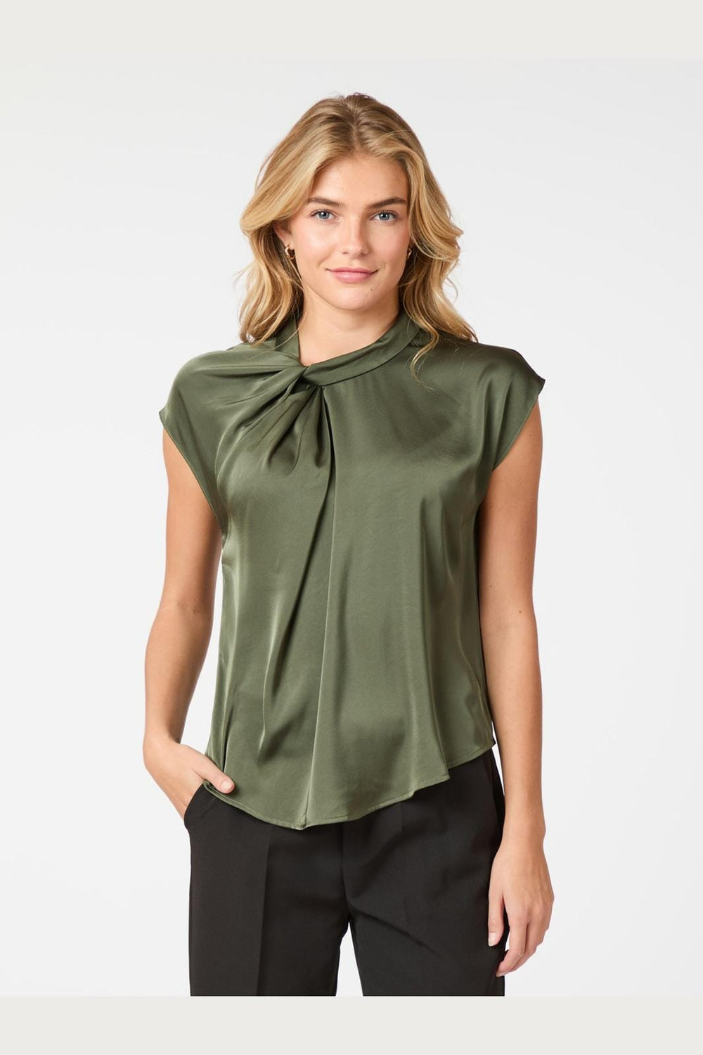 Neo Noir - Fleur Drapy Satin Blouse 160990 - Army