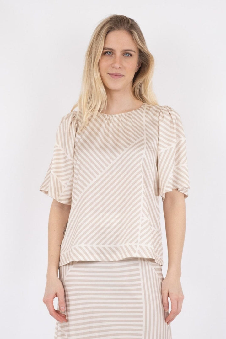 Neo Noir - Florina Mix Lines Blouse - Sand Bluser 