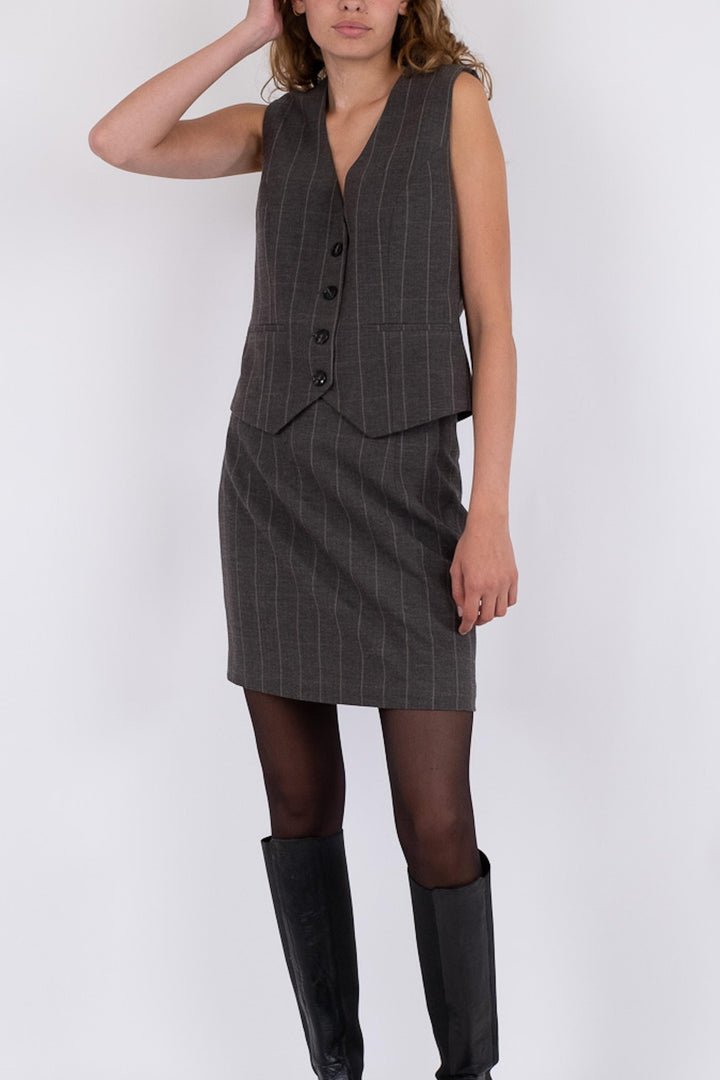 Neo Noir - Helmine Soft Check Skirt - Dark Grey