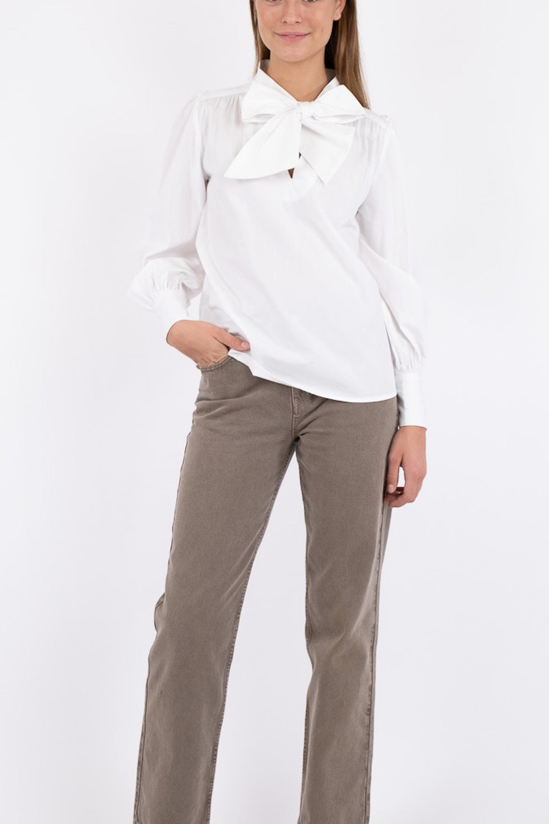 Neo Noir - Jaz Bow C Poplin Blouse - White