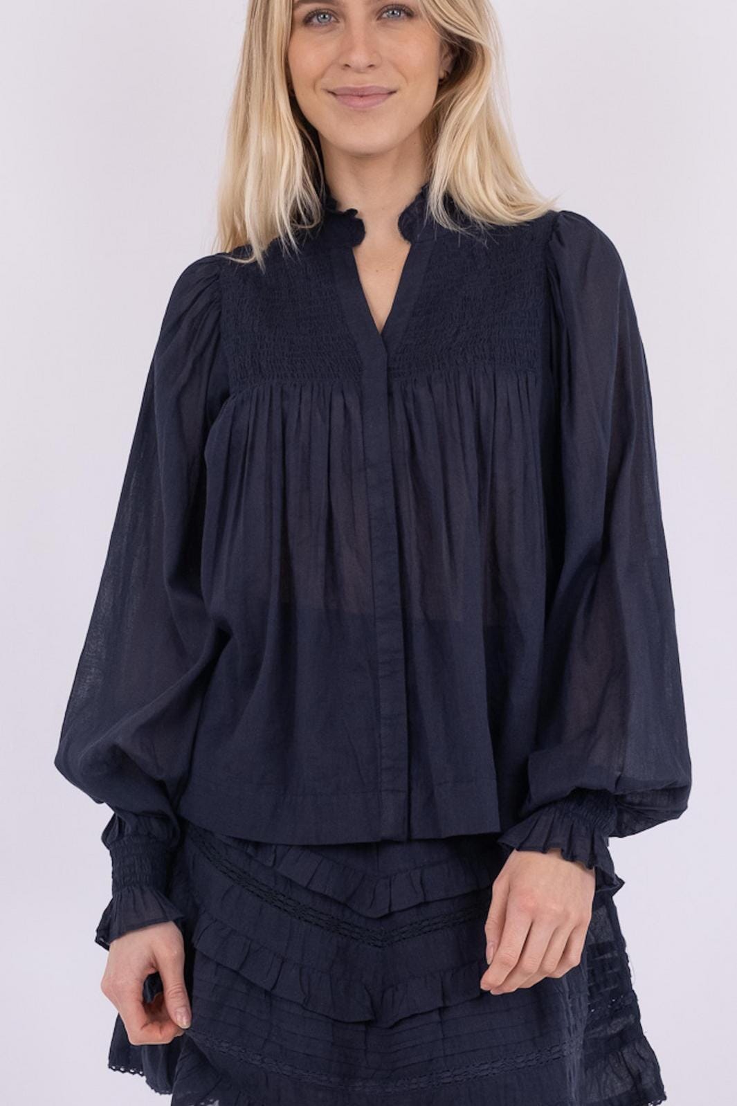 Neo Noir - Jill S Voile Blouse - Navy