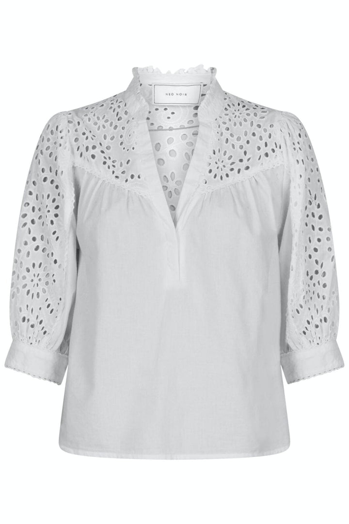 Neo Noir - Kita Embroidery Blouse - White Bluser 