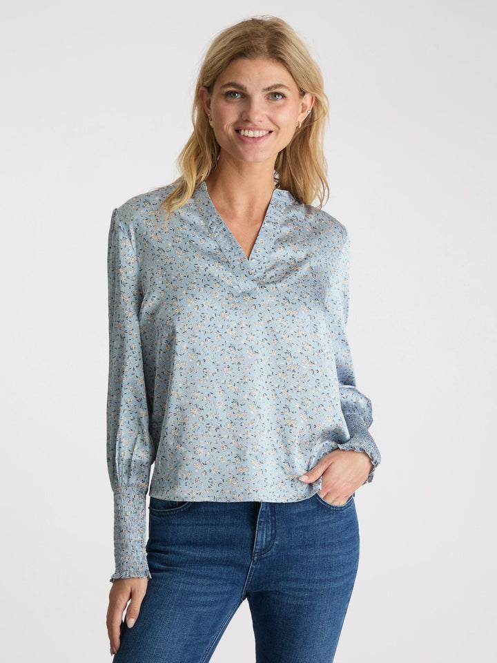 Neo Noir - Landa Mini Print Blouse - Dusty Blue Skjorter 