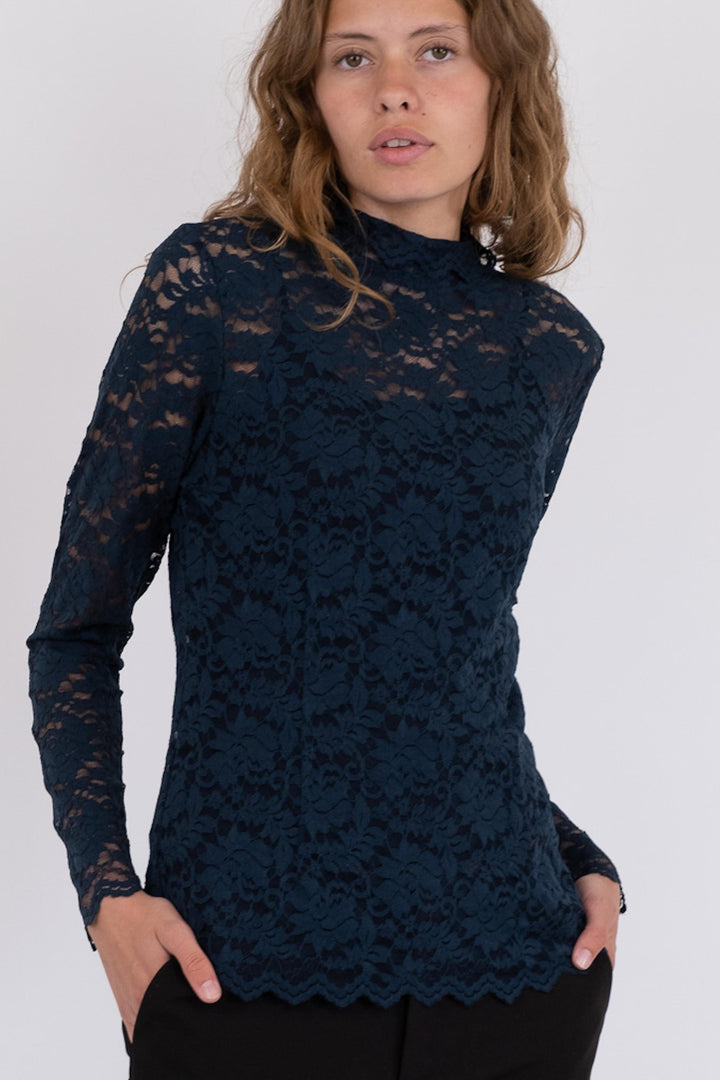 Neo Noir - Liza Laceflower Blouse - Navy