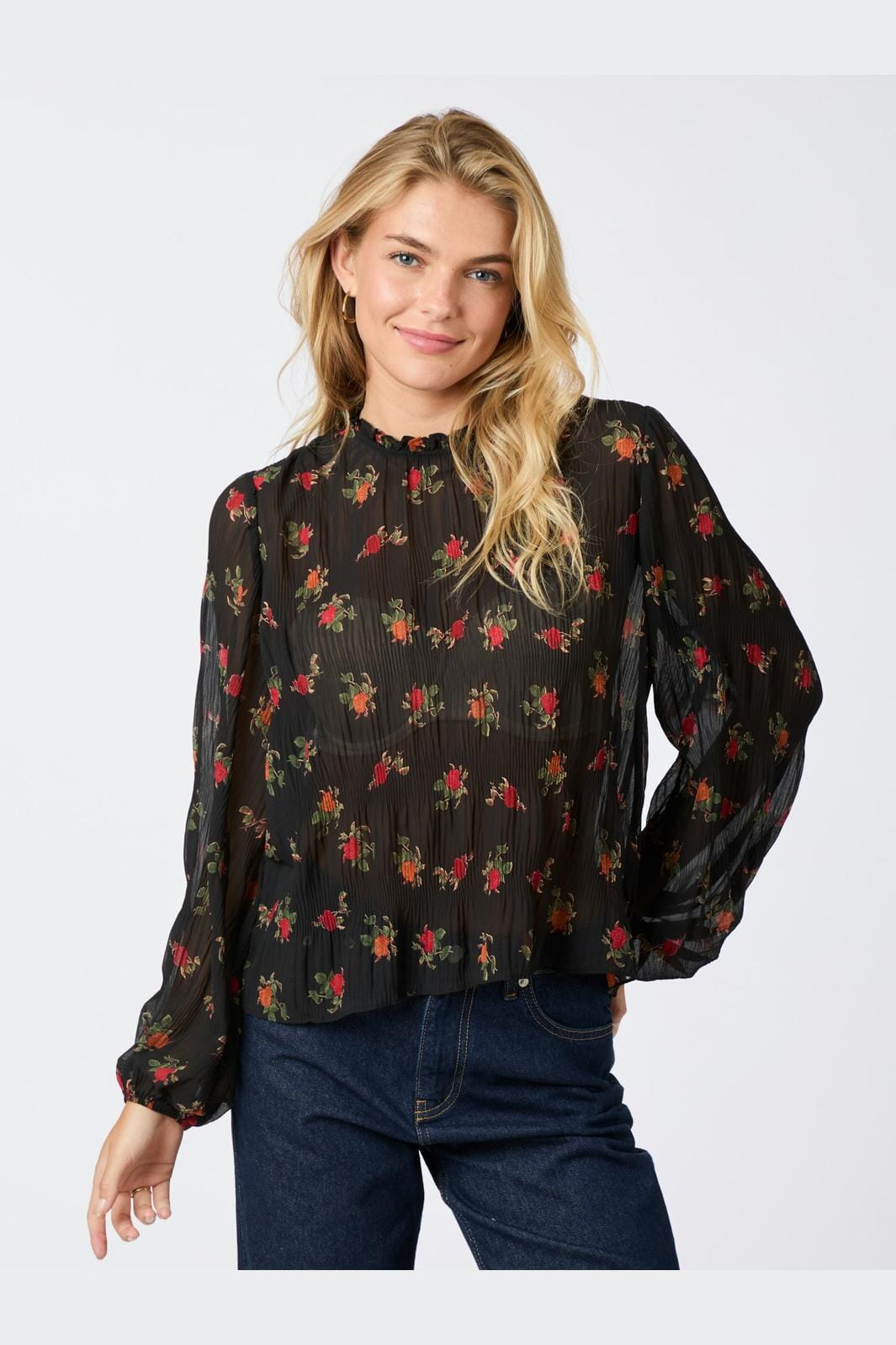 Neo Noir - Lovise Plissé Flower Blouse - Black