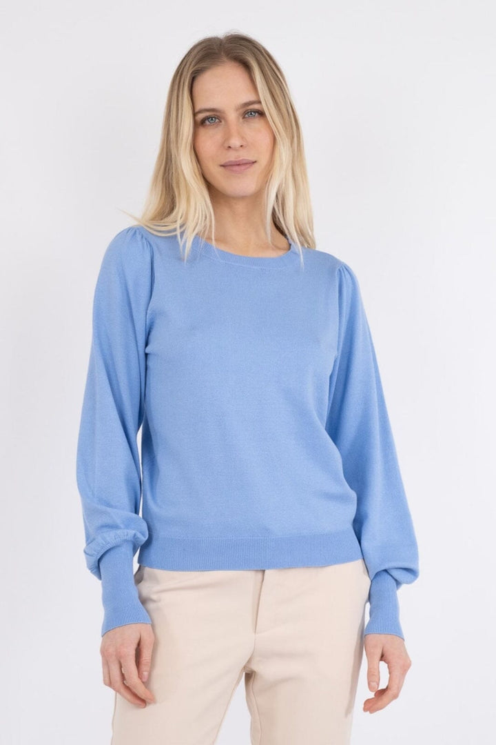 Neo Noir - Magdalena Solid Knit Blouse - SKY BLUE Strikbluser 