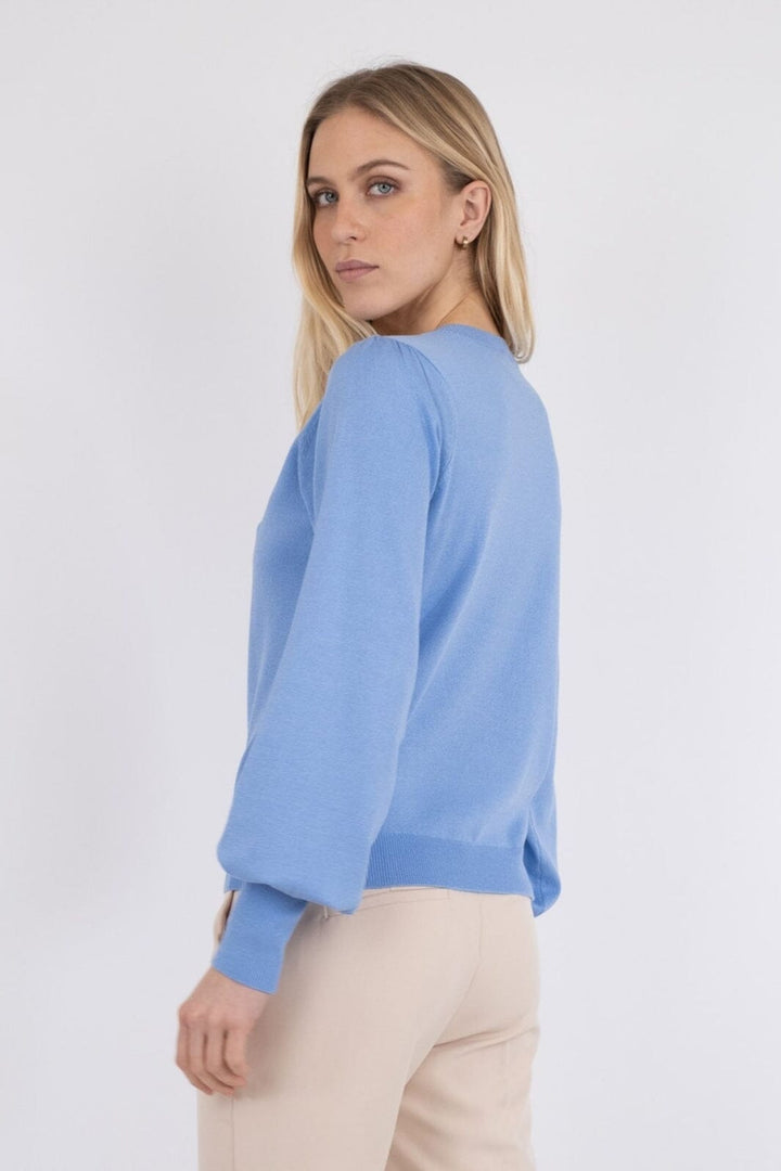 Neo Noir - Magdalena Solid Knit Blouse - SKY BLUE Strikbluser 