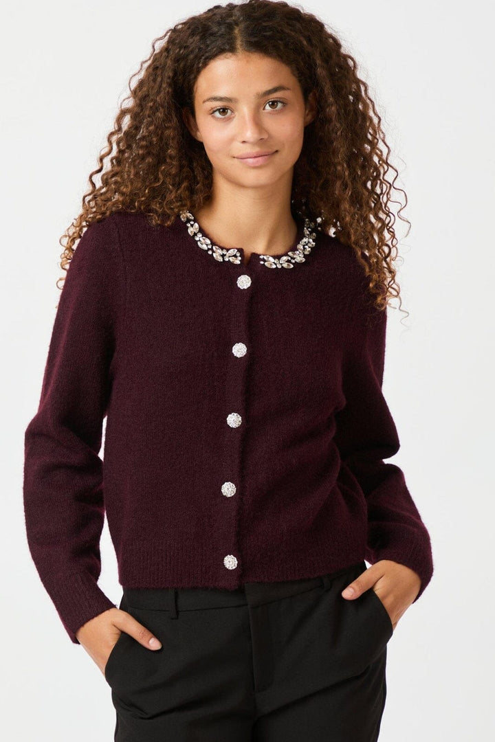 Neo Noir - Marie Stone Knit Cardigan 163850 - Wine Cardigans 