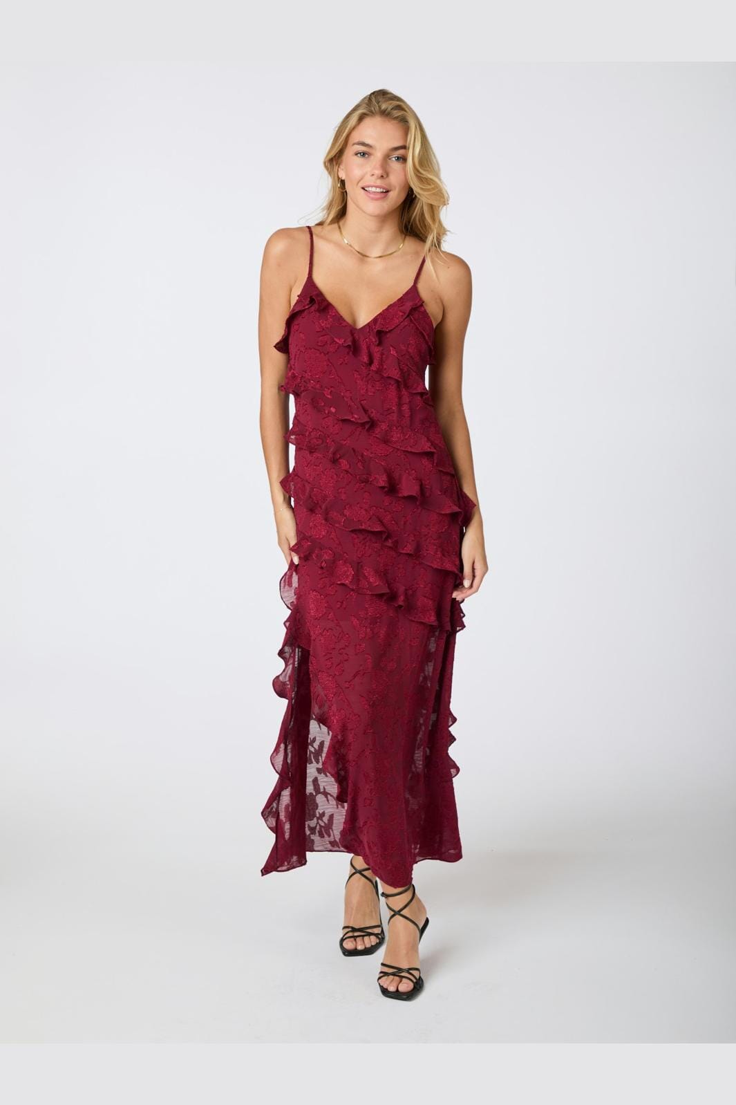 Neo Noir - Palazzo Burnout Dress - Burgundy