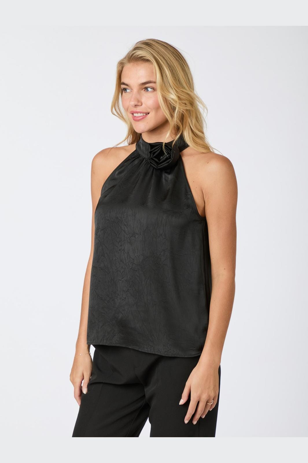 Neo Noir - Rosette Crinkle Sateen Top - Black