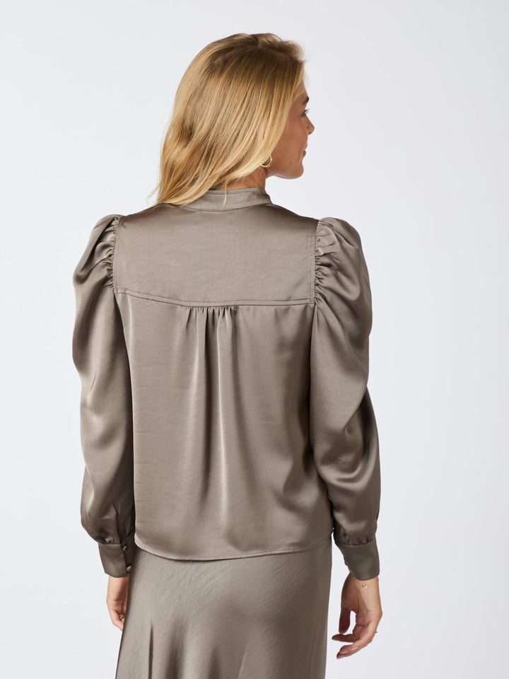 Neo Noir - Rosslyn Heavy Sateen Blouse - Warm Grey Bluser 