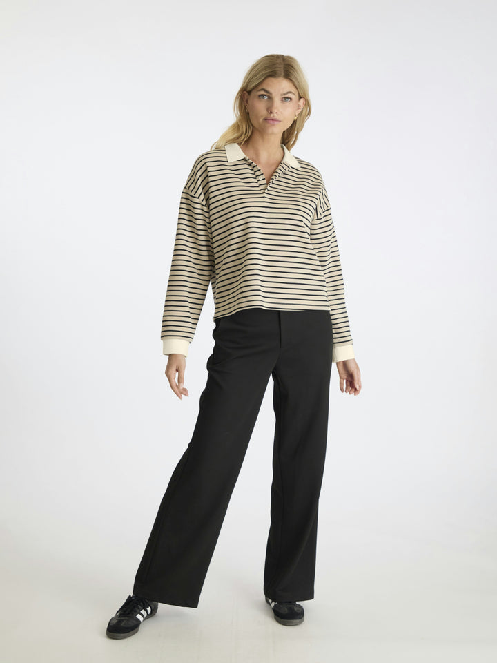 Neo Noir - Sara Stripe Polo Blouse - Sand