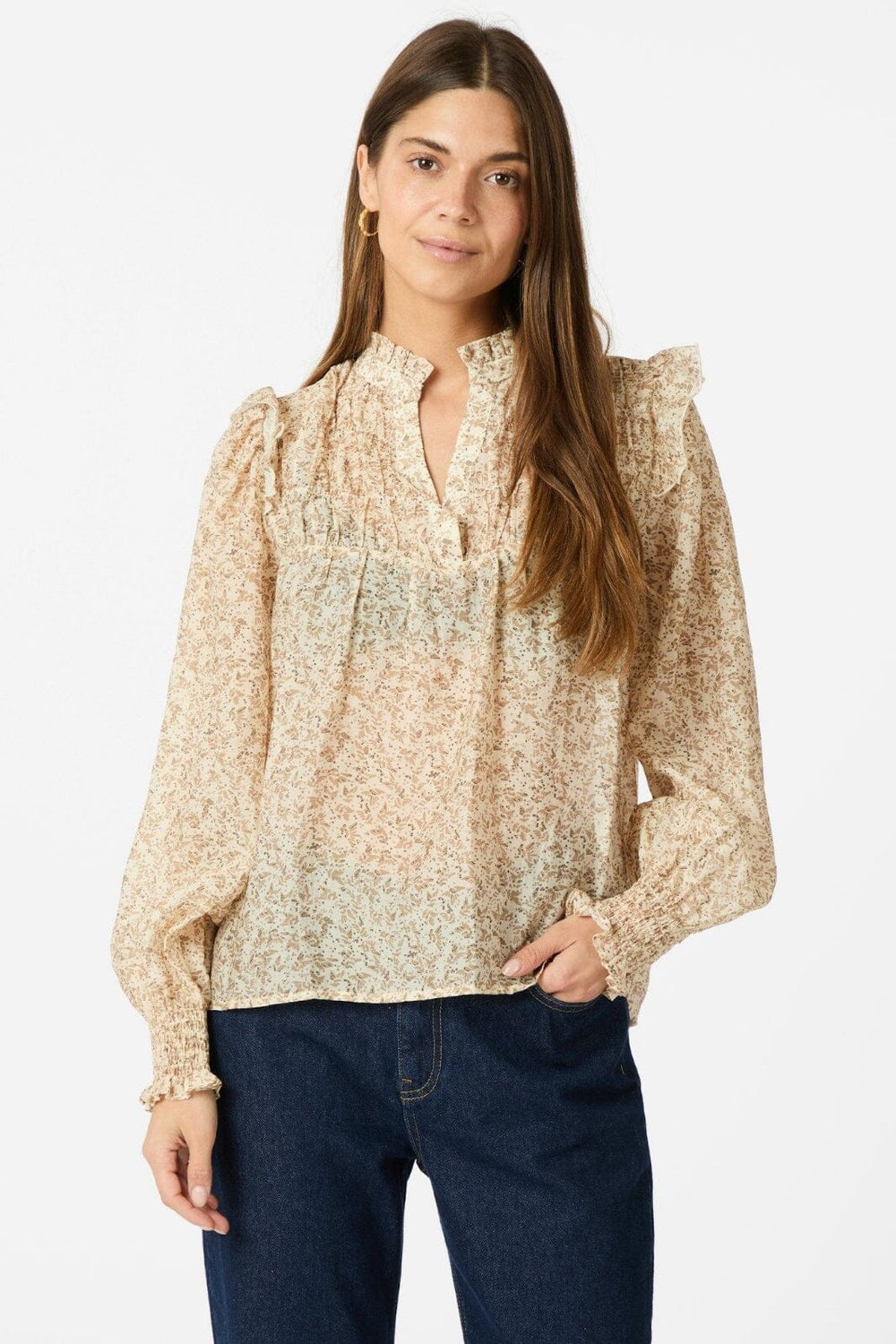 Neo Noir - Selfina Graphic Flower Blouse 163522 - 121 - Off White