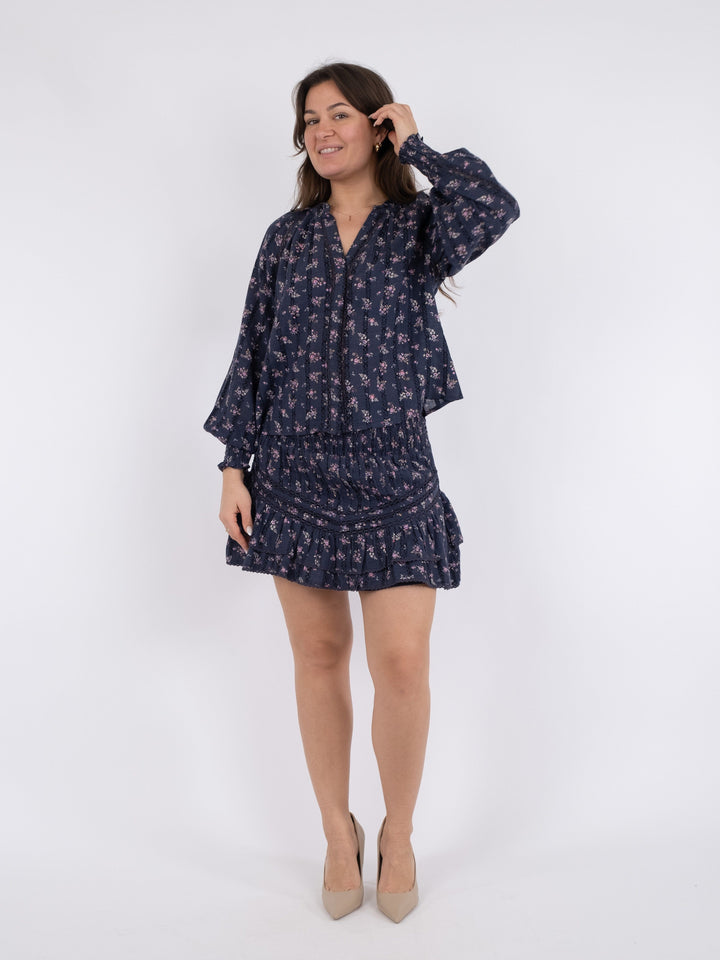 Neo Noir - Stimma Delicate Floral Blouse - Dusty Navy