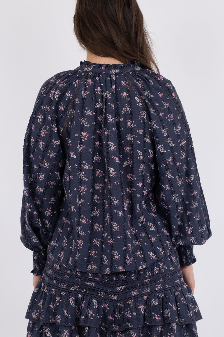 Neo Noir - Stimma Delicate Floral Blouse - Dusty Navy