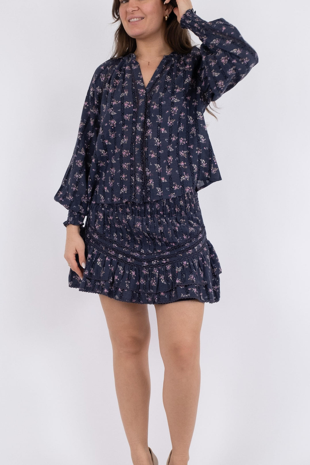 Neo Noir - Stimma Delicate Floral Blouse - Dusty Navy