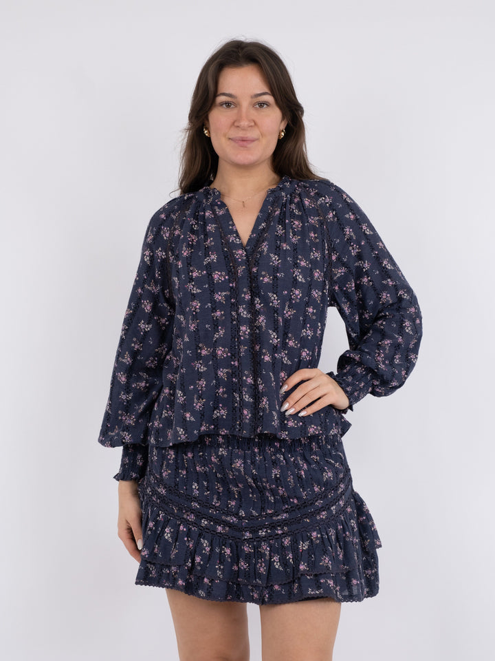 Neo Noir - Stimma Delicate Floral Blouse - Dusty Navy