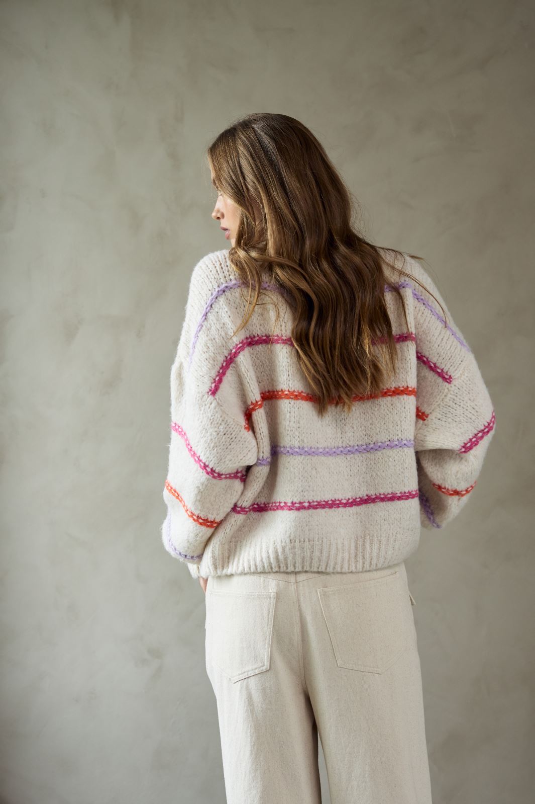 Noella - Kalita Knit - 1269 Oyster Berry Stripe Strikbluser 