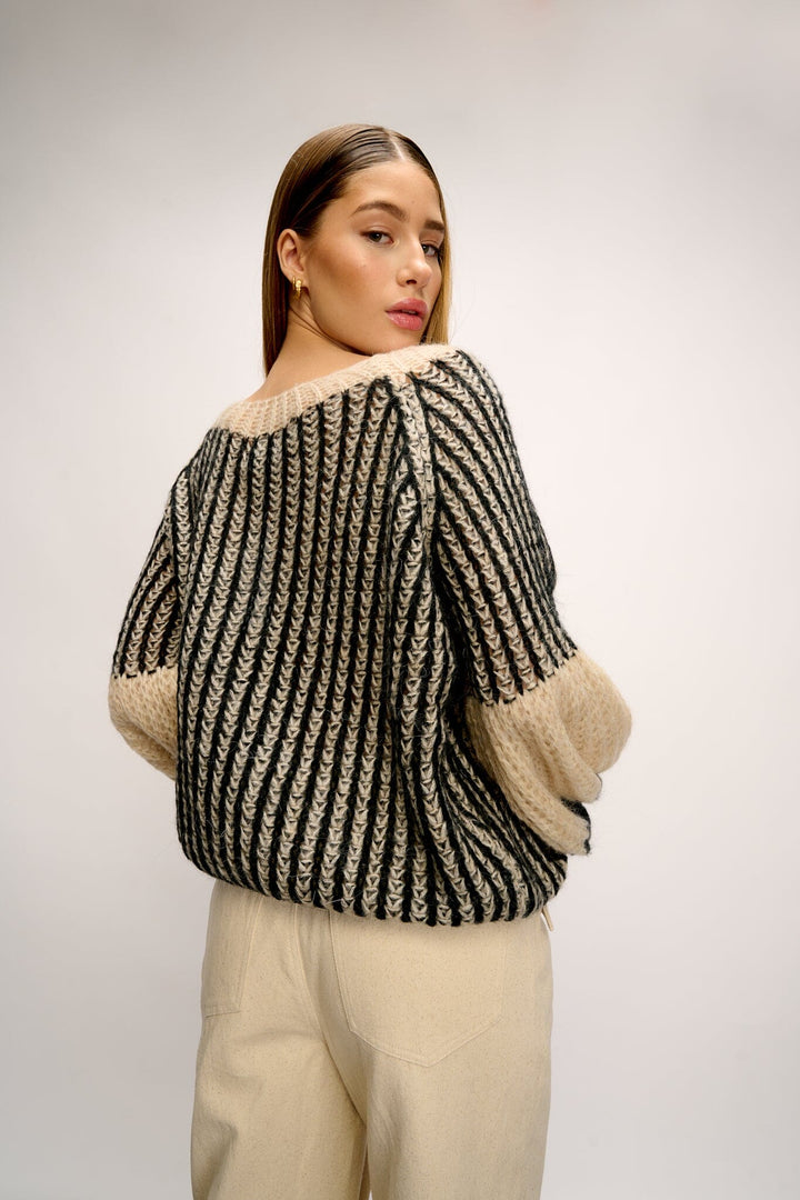 Noella - Liana Knit Sweater - Cream/black Strikbluser 