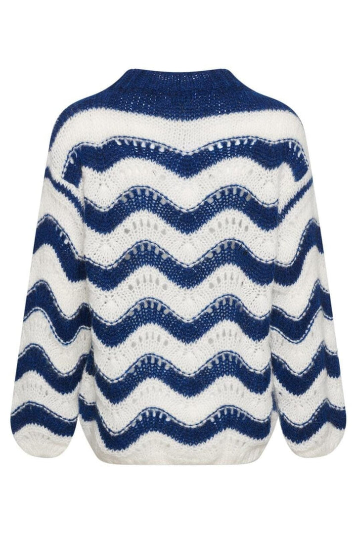 Noella - Panama Knit Jumper - Cream/Navy Mix Strikbluser 