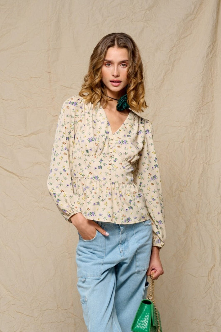 Noella - Patty Blouse - White Flower Bluser 