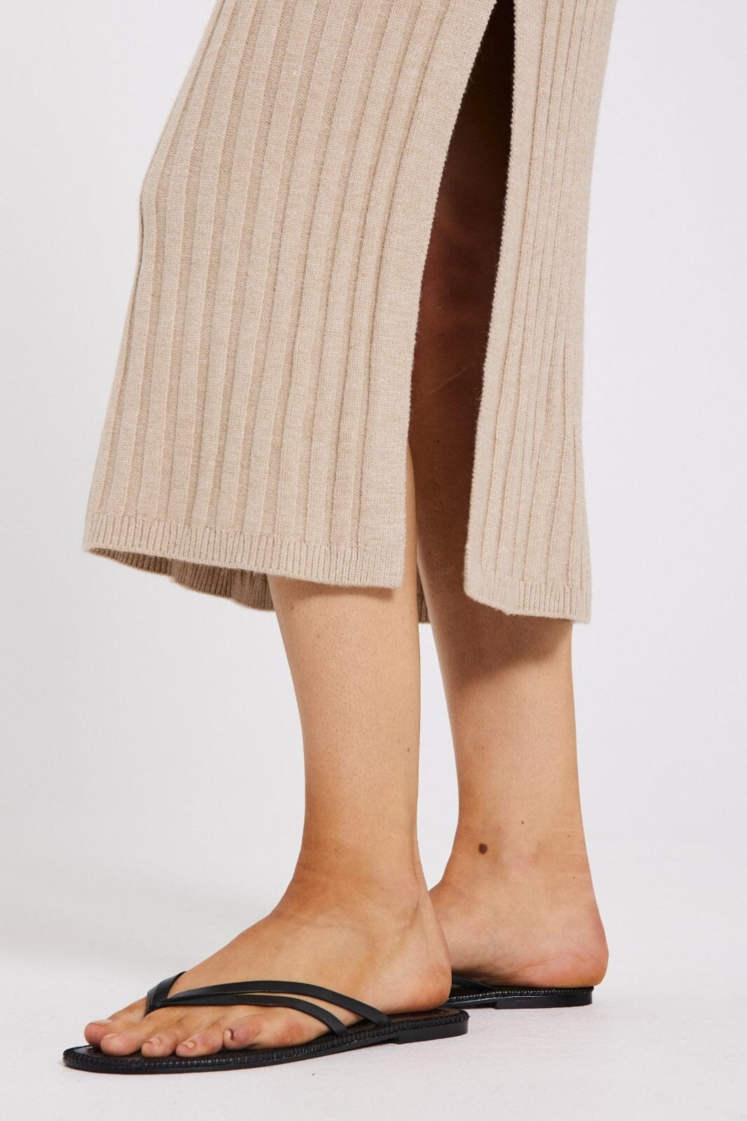 Norr - Crome Rib Knit Dress - Beige Mélange Kjoler 