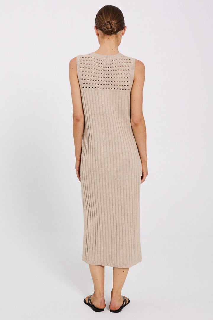 Norr - Crome Rib Knit Dress - Beige Mélange Kjoler 