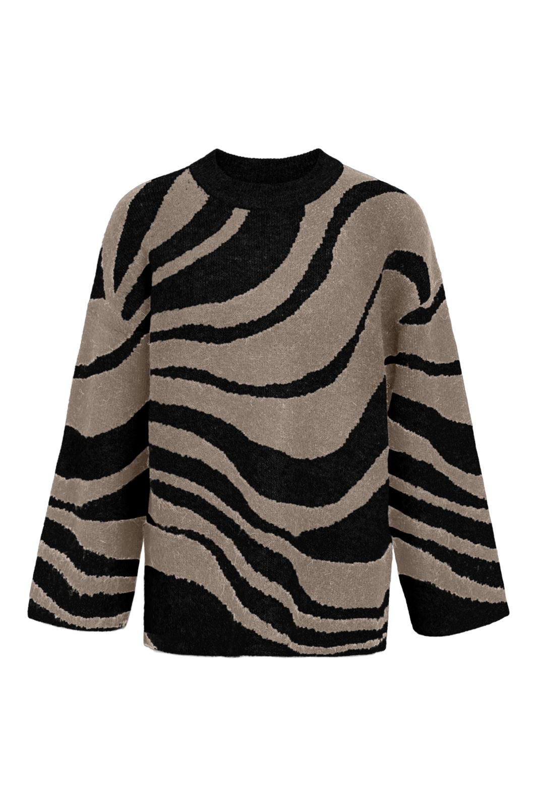 Object - Objdiana Lo L/S Knit Pullover - 4614048 Black Zebra Desert Taupe