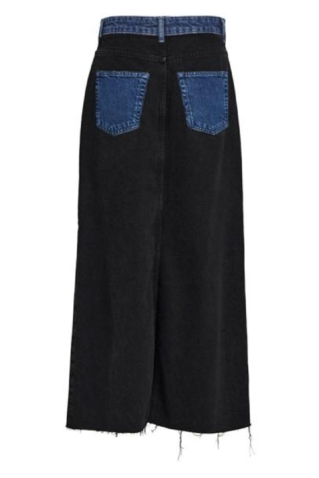 Object - Objharlow Long Denim Skirt - 4565837 Black Denim Medium Blue Denim Nederdele 