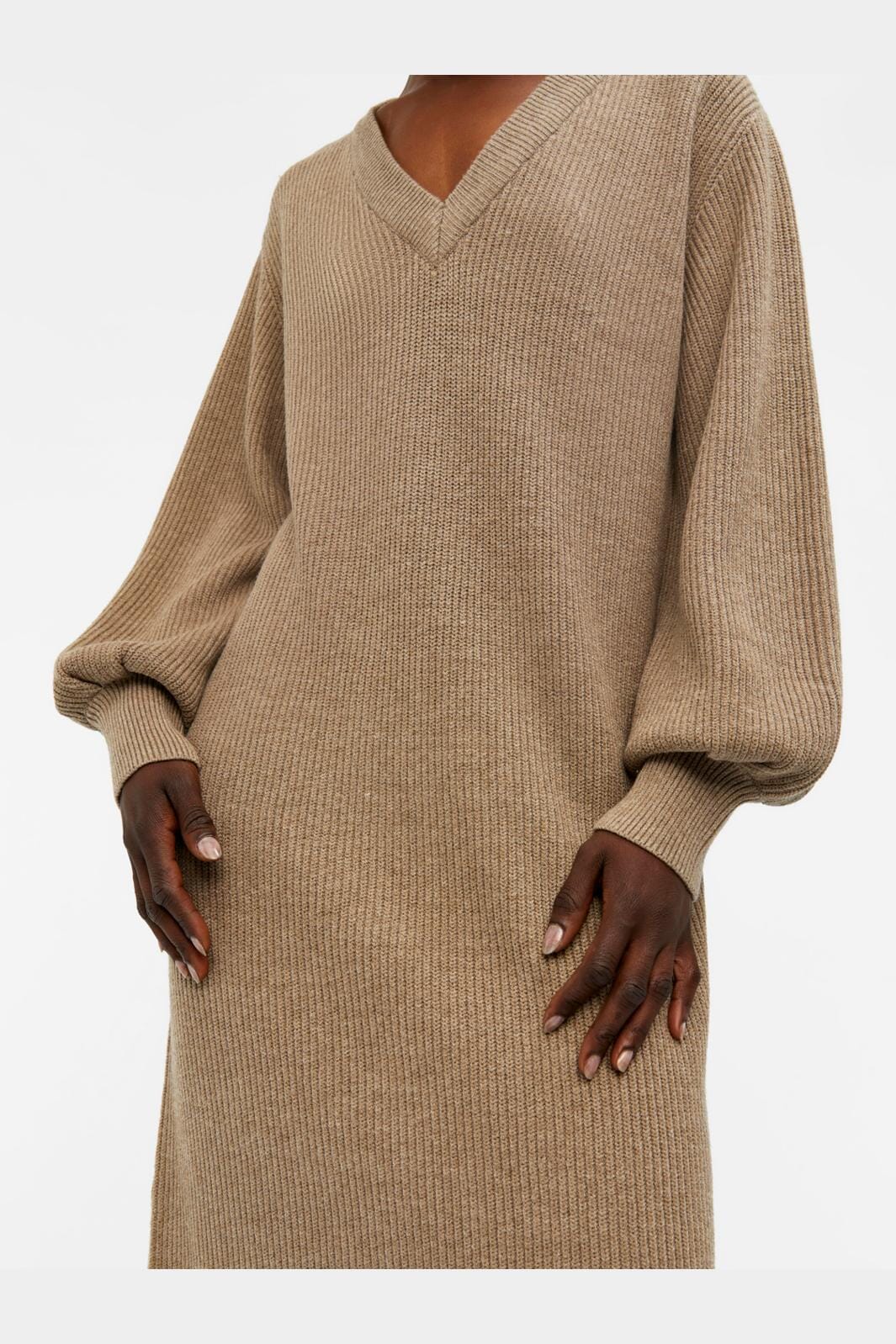 Object - Objmalena L/S Knit Dress - 3941896 Fossil Melange